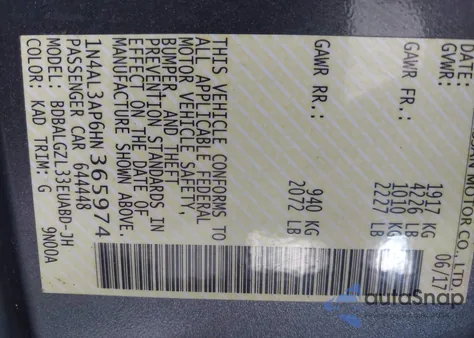 2017 Nissan Altima 2.5 S из США, поврежденный, VIN 1N4AL3AP6HN365974